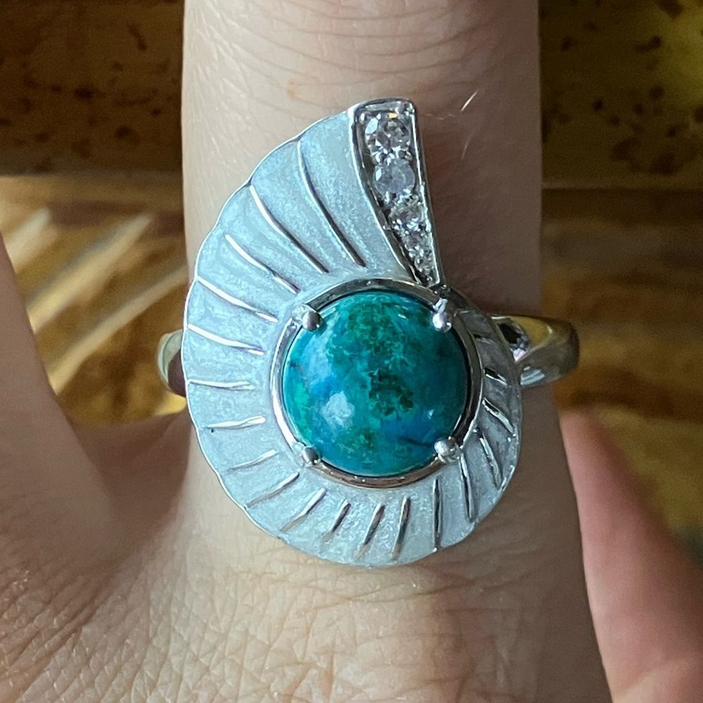 Natural Chrysocolla Sterling Silver Seashell Ring Size 9
